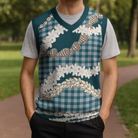 Dark Cyan Hawaii Tiare and Shell Lei Christmas Knitted V-Neck Vest Hawaiian Palaka Luxury Vibes LT14 - Polynesian Pride