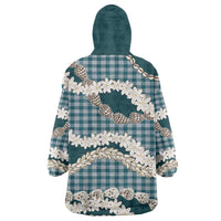 Dark Cyan Hawaii Tiare and Shell Lei Wearable Blanket Hoodie Hawaiian Palaka Luxury Vibes LT14 - Polynesian Pride
