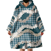 Dark Cyan Hawaii Tiare and Shell Lei Wearable Blanket Hoodie Hawaiian Palaka Luxury Vibes LT14 - Polynesian Pride