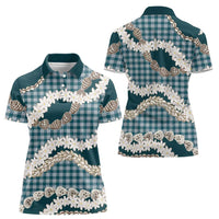 Dark Cyan Hawaii Tiare and Shell Lei Women Polo Shirt Hawaiian Palaka Luxury Vibes LT14 - Polynesian Pride