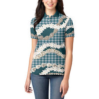 Dark Cyan Hawaii Tiare and Shell Lei Women Polo Shirt Hawaiian Palaka Luxury Vibes - Polynesian Pride