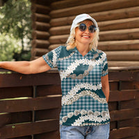 Dark Cyan Hawaii Tiare and Shell Lei Women Polo Shirt Hawaiian Palaka Luxury Vibes LT14 - Polynesian Pride
