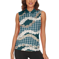Dark Cyan Hawaii Tiare and Shell Lei Women Sleeveless Polo Shirt Hawaiian Palaka Luxury Vibes LT14 - Polynesian Pride