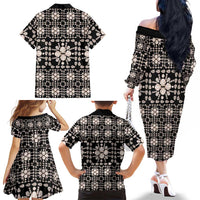 Aloha Hawaii Shell Quilt Family Matching Off The Shoulder Long Sleeve Dress and Hawaiian Shirt Seamless Style LT14 - Polynesian Pride