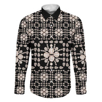 Aloha Hawaii Shell Quilt Family Matching Off Shoulder Maxi Dress and Hawaiian Shirt Seamless Style LT14 Dad's Shirt - Long Sleeve Black - Polynesian Pride