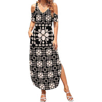 Aloha Hawaii Shell Quilt Family Matching Summer Maxi Dress and Hawaiian Shirt Seamless Style LT14 Mom's Dress Black - Polynesian Pride