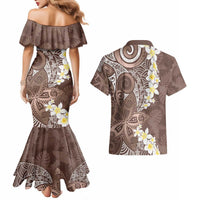 Mocha Mousse Polynesian Tribal Frangipani Tropical Vibe Couples Matching Mermaid Dress and Hawaiian Shirt LT14 - Polynesian Pride