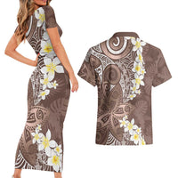 Mocha Mousse Polynesian Tribal Frangipani Tropical Vibe Couples Matching Short Sleeve Bodycon Dress and Hawaiian Shirt LT14 - Polynesian Pride