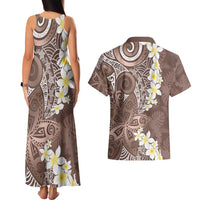 Mocha Mousse Polynesian Tribal Frangipani Tropical Vibe Couples Matching Tank Maxi Dress and Hawaiian Shirt LT14 - Polynesian Pride