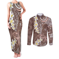 Mocha Mousse Polynesian Tribal Frangipani Tropical Vibe Couples Matching Tank Maxi Dress and Long Sleeve Button Shirt LT14 Mocha Mousse - Polynesian Pride