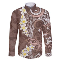 Mocha Mousse Polynesian Tribal Frangipani Tropical Vibe Family Matching Long Sleeve Bodycon Dress and Hawaiian Shirt LT14 Dad's Shirt - Long Sleeve Mocha Mousse - Polynesian Pride
