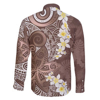 Mocha Mousse Polynesian Tribal Frangipani Tropical Vibe Family Matching Long Sleeve Bodycon Dress and Hawaiian Shirt LT14 - Polynesian Pride