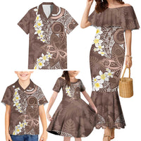 Mocha Mousse Polynesian Tribal Frangipani Tropical Vibe Family Matching Mermaid Dress and Hawaiian Shirt LT14 - Polynesian Pride