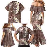 Mocha Mousse Polynesian Tribal Frangipani Tropical Vibe Family Matching Mermaid Dress and Hawaiian Shirt LT14 - Polynesian Pride