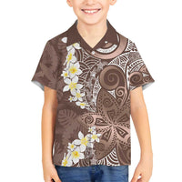 Mocha Mousse Polynesian Tribal Frangipani Tropical Vibe Family Matching Off Shoulder Short Dress and Hawaiian Shirt LT14 Son's Shirt Mocha Mousse - Polynesian Pride