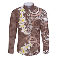 Mocha Mousse Polynesian Tribal Frangipani Tropical Vibe Family Matching Puletasi and Hawaiian Shirt LT14 Dad's Shirt - Long Sleeve Mocha Mousse - Polynesian Pride