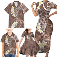Mocha Mousse Polynesian Tribal Frangipani Tropical Vibe Family Matching Short Sleeve Bodycon Dress and Hawaiian Shirt LT14 - Polynesian Pride
