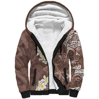 Mocha Mousse Polynesian Tribal Frangipani Tropical Vibe Sherpa Hoodie