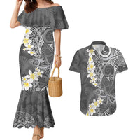 Gray Polynesian Tribal Frangipani Tropical Vibe Couples Matching Mermaid Dress and Hawaiian Shirt LT14 Gray - Polynesian Pride