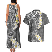 Gray Polynesian Tribal Frangipani Tropical Vibe Couples Matching Tank Maxi Dress and Hawaiian Shirt LT14 - Polynesian Pride