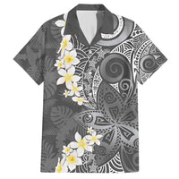 Gray Polynesian Tribal Frangipani Tropical Vibe Family Matching Short Sleeve Bodycon Dress and Hawaiian Shirt LT14 Dad's Shirt - Short Sleeve Gray - Polynesian Pride
