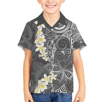 Gray Polynesian Tribal Frangipani Tropical Vibe Family Matching Short Sleeve Bodycon Dress and Hawaiian Shirt LT14 Son's Shirt Gray - Polynesian Pride