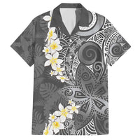 Gray Polynesian Tribal Frangipani Tropical Vibe Family Matching Summer Maxi Dress and Hawaiian Shirt LT14 Dad's Shirt - Short Sleeve Gray - Polynesian Pride