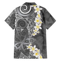 Gray Polynesian Tribal Frangipani Tropical Vibe Family Matching Summer Maxi Dress and Hawaiian Shirt LT14 - Polynesian Pride