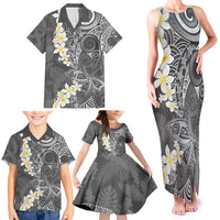 Gray Polynesian Tribal Frangipani Tropical Vibe Family Matching Tank Maxi Dress and Hawaiian Shirt LT14 - Polynesian Pride