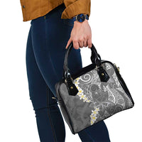 Gray Polynesian Tribal Frangipani Tropical Vibe Shoulder Handbag