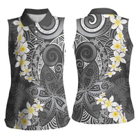 Gray Polynesian Tribal Frangipani Tropical Vibe Women Sleeveless Polo Shirt LT14 - Polynesian Pride