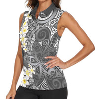Gray Polynesian Tribal Frangipani Tropical Vibe Women Sleeveless Polo Shirt LT14 - Polynesian Pride