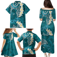 Cyan Polynesian Tribal Frangipani Tropical Vibe Family Matching Puletasi and Hawaiian Shirt LT14 - Polynesian Pride