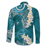 Cyan Polynesian Tribal Frangipani Tropical Vibe Family Matching Short Sleeve Bodycon Dress and Hawaiian Shirt LT14 - Polynesian Pride