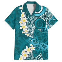 Cyan Polynesian Tribal Frangipani Tropical Vibe Family Matching Summer Maxi Dress and Hawaiian Shirt LT14 Dad's Shirt - Short Sleeve Cyan - Polynesian Pride