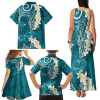 Cyan Polynesian Tribal Frangipani Tropical Vibe Family Matching Tank Maxi Dress and Hawaiian Shirt LT14 - Polynesian Pride