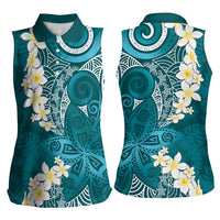 Cyan Polynesian Tribal Frangipani Tropical Vibe Women Sleeveless Polo Shirt LT14 - Polynesian Pride