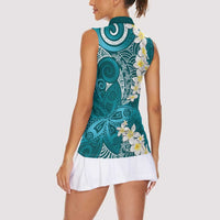 Cyan Polynesian Tribal Frangipani Tropical Vibe Women Sleeveless Polo Shirt LT14 - Polynesian Pride