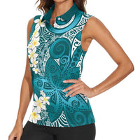 Cyan Polynesian Tribal Frangipani Tropical Vibe Women Sleeveless Polo Shirt LT14 - Polynesian Pride