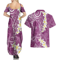 Pink Polynesian Tribal Frangipani Tropical Vibe Couples Matching Summer Maxi Dress and Hawaiian Shirt LT14 - Polynesian Pride