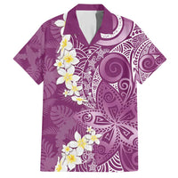 Pink Polynesian Tribal Frangipani Tropical Vibe Family Matching Long Sleeve Bodycon Dress and Hawaiian Shirt LT14 Dad's Shirt - Short Sleeve Pink - Polynesian Pride