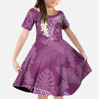 Pink Polynesian Tribal Frangipani Tropical Vibe Family Matching Off The Shoulder Long Sleeve Dress and Hawaiian Shirt LT14 Daughter's Dress Pink - Polynesian Pride