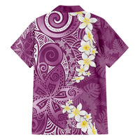 Pink Polynesian Tribal Frangipani Tropical Vibe Family Matching Off The Shoulder Long Sleeve Dress and Hawaiian Shirt LT14 - Polynesian Pride