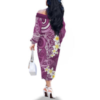 Pink Polynesian Tribal Frangipani Tropical Vibe Family Matching Off The Shoulder Long Sleeve Dress and Hawaiian Shirt LT14 - Polynesian Pride