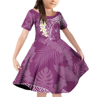 Pink Polynesian Tribal Frangipani Tropical Vibe Family Matching Off Shoulder Short Dress and Hawaiian Shirt LT14 Daughter's Dress Pink - Polynesian Pride