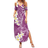 Pink Polynesian Tribal Frangipani Tropical Vibe Family Matching Summer Maxi Dress and Hawaiian Shirt LT14 Mom's Dress Pink - Polynesian Pride