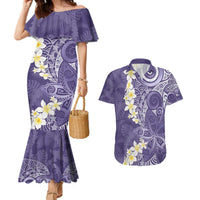 Violet Polynesian Tribal Frangipani Tropical Vibe Couples Matching Mermaid Dress and Hawaiian Shirt LT14 Violet - Polynesian Pride