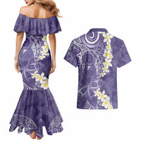 Violet Polynesian Tribal Frangipani Tropical Vibe Couples Matching Mermaid Dress and Hawaiian Shirt LT14 - Polynesian Pride