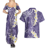 Violet Polynesian Tribal Frangipani Tropical Vibe Couples Matching Summer Maxi Dress and Hawaiian Shirt LT14 - Polynesian Pride