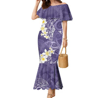 Violet Polynesian Tribal Frangipani Tropical Vibe Family Matching Mermaid Dress and Hawaiian Shirt LT14 Mom's Dress Violet - Polynesian Pride
